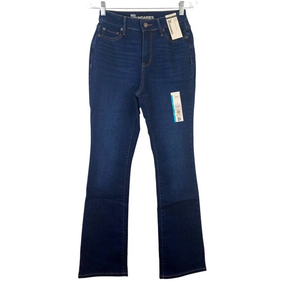 NWT No Boundaries Boot Cut Denim Jeans Womens 4 Mid Rise Dark Wash Stretch - Picture 1 of 7